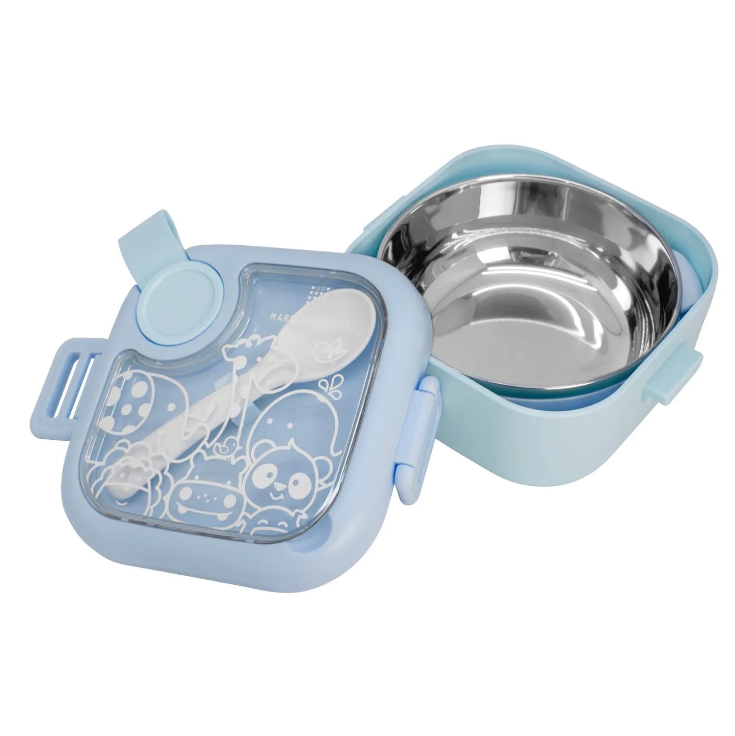 Kit de Alimentação c/ Tigela, Colher e Tesoura Azul- Marcus & Marcus