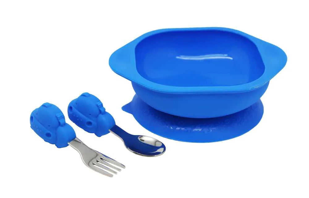Kit Com Tigela Com Sucção E Primeiro Garfo E Colher Com Inox - Hipopotamo Lucas