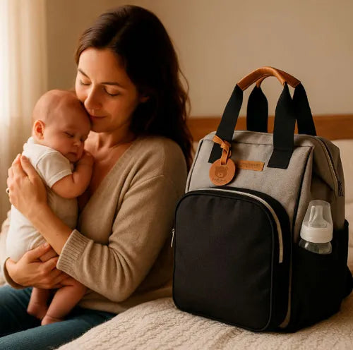 Mochila Média Abraço Com Bolso Frontal Térmico Cinza C/ Preto - Pirulitando