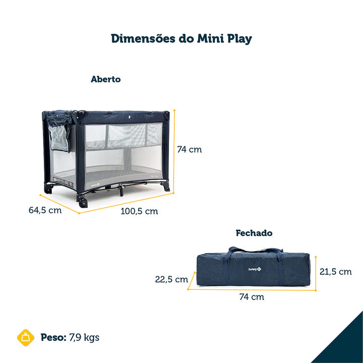 Berço Mini Play 1t Net Blue - Safety