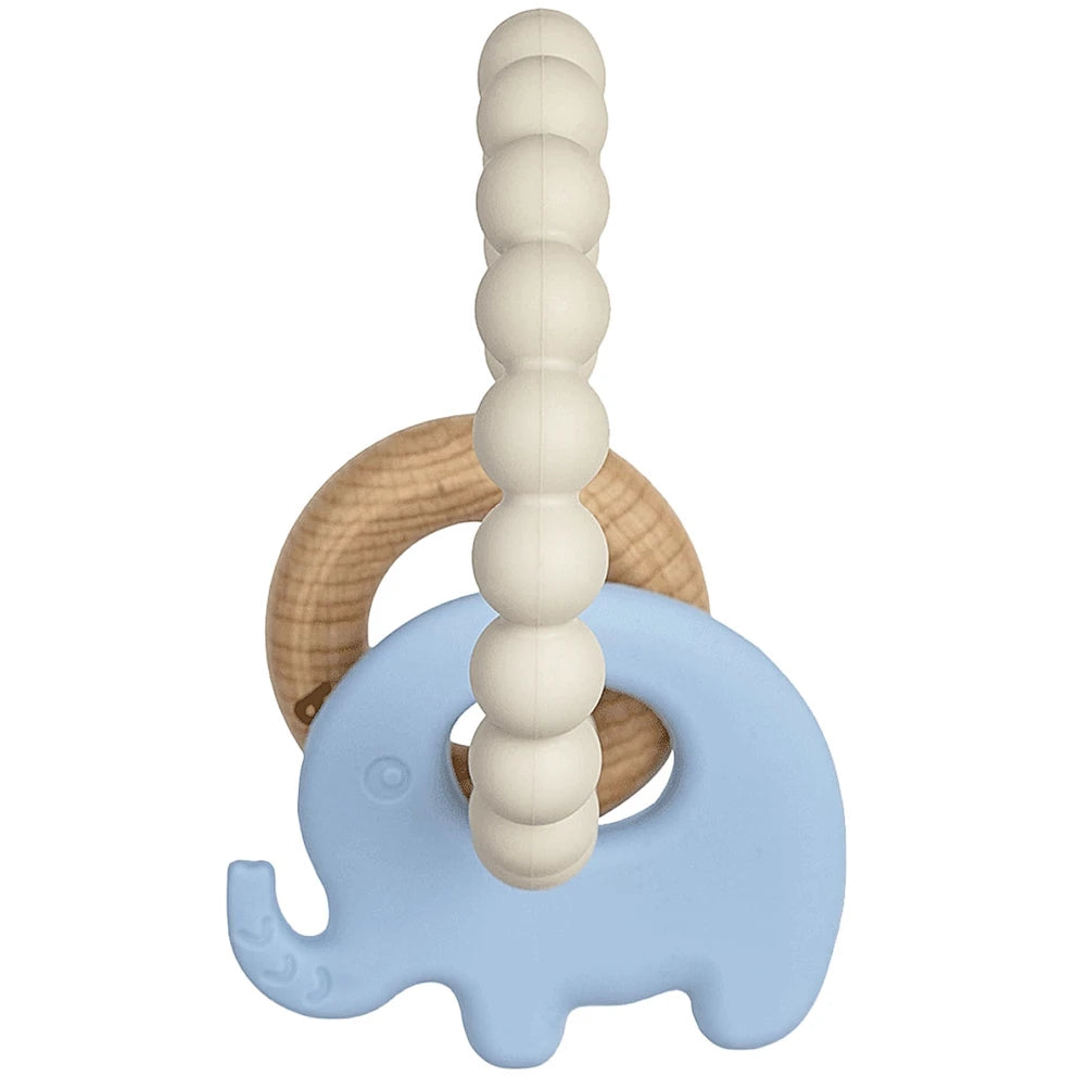 Mordedor Em Silicone E Bambu/elefante Azul - Buba