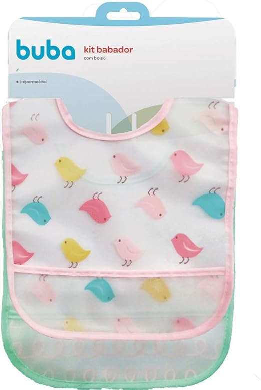 Kit 2 Babadores com Pega migalhas Passarinho - Buba