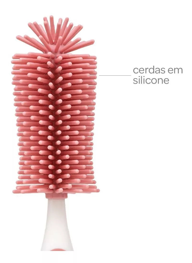 Escova para Mamadeira em Silicone Rosa - Buba