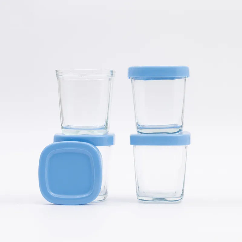 Kit 4 Potes De Vidro Para Armazenar Leite E Papinha 120ml Azul Petit Pia