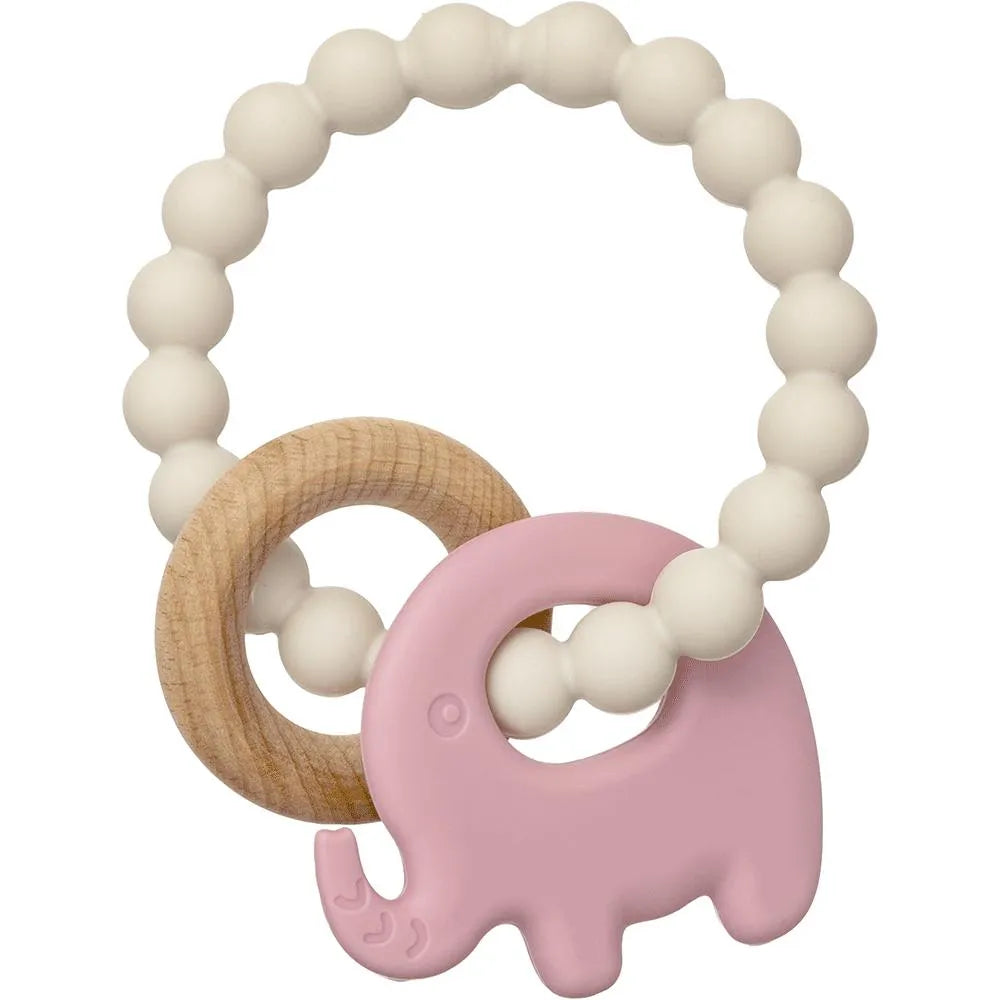 Mordedor Em Silicone E Bambu/elefante Rosa - Buba