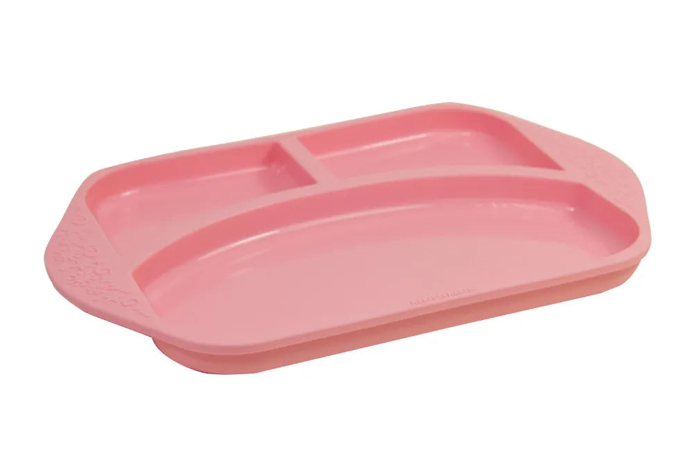 Prato com 3 Divisórias em Silicone Rosa - Marcus & Marcus