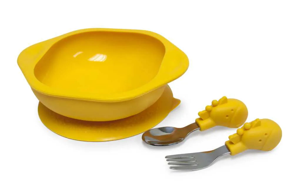 Kit Com Tigela Com Sucção E Primeiro Garfo E Colher Com Inox - Girafa Lola