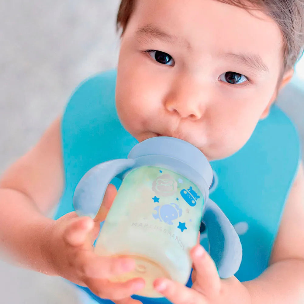 Copo De Transição Bico E Canudo Em Silicone 180ml Azul