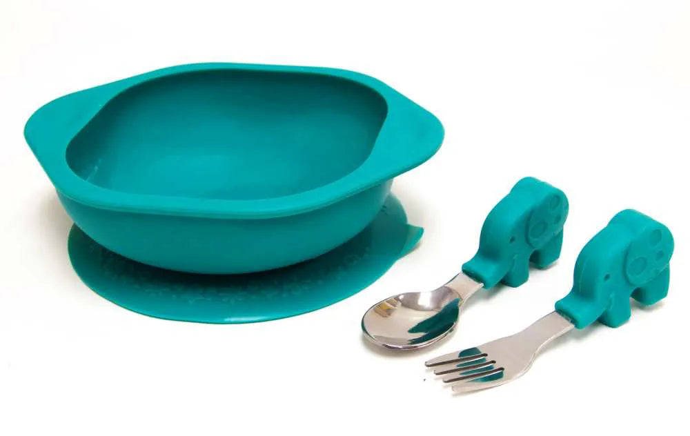 Kit Com Tigela Com Sucção E Primeiro Garfo E Colher Com Inox - Elefante Ollie