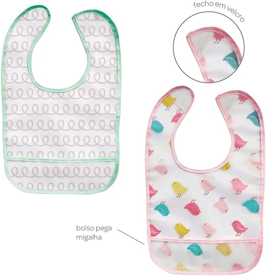 Kit 2 Babadores com Pega migalhas Passarinho - Buba