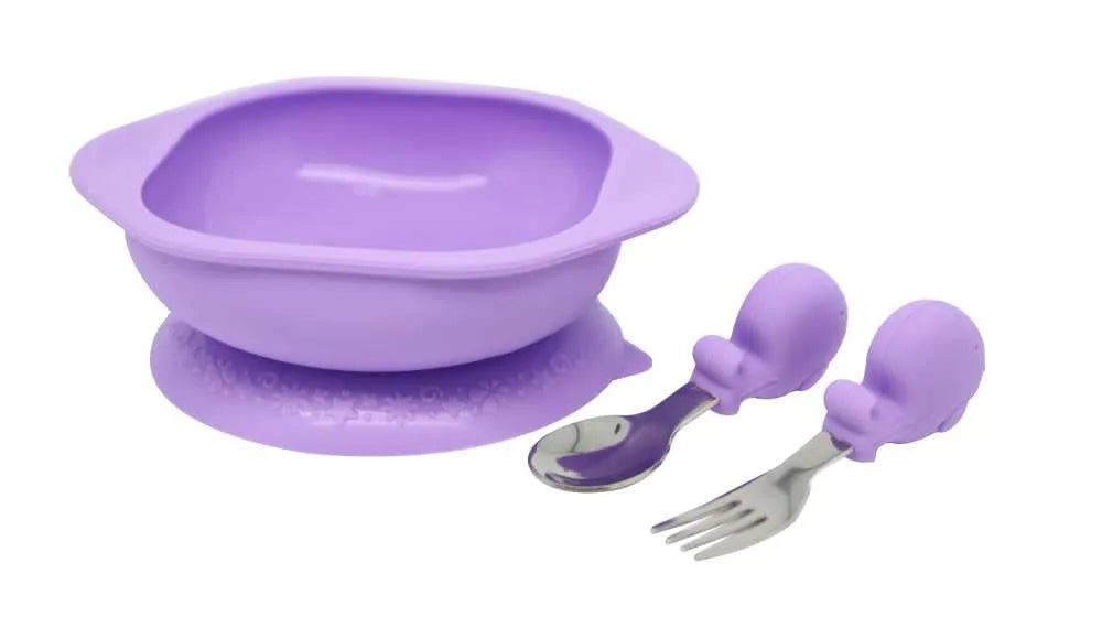 Kit Com Tigela Com Sucção E Primeiro Garfo E Colher Com Inox - Baleia Willo