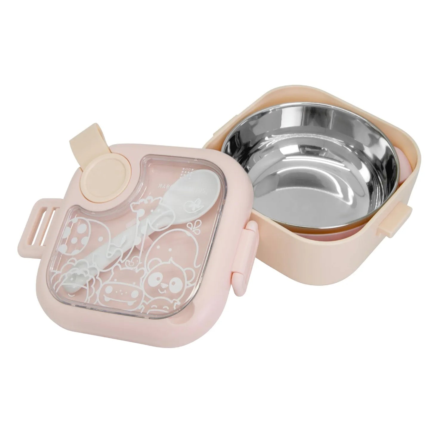 Kit de Alimentação c/ Tigela, Colher e Tesoura Rosa- Marcus & Marcus