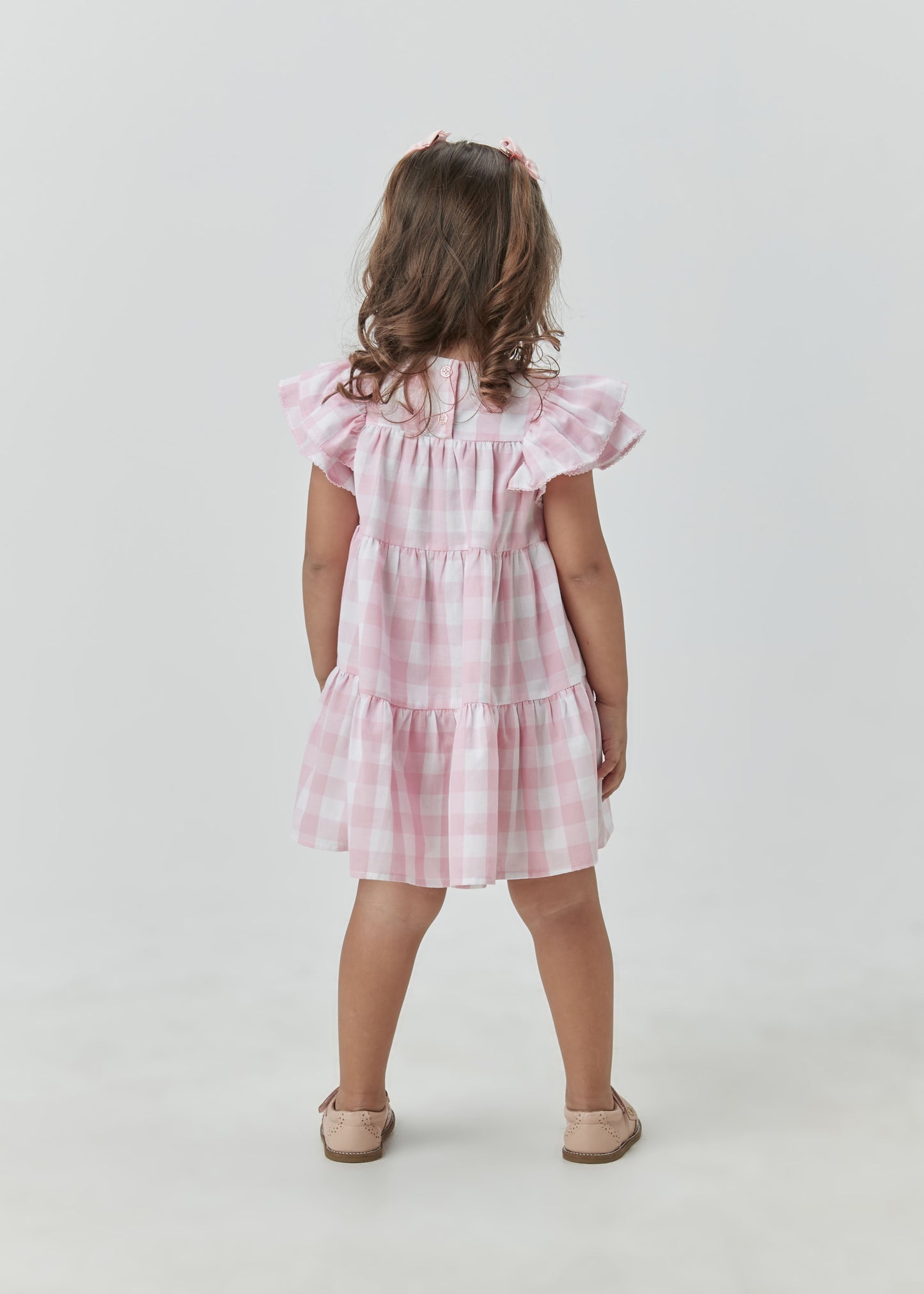 Vestido Midi em Tricoline Xadrez Rosa Claro - Um Mais Um