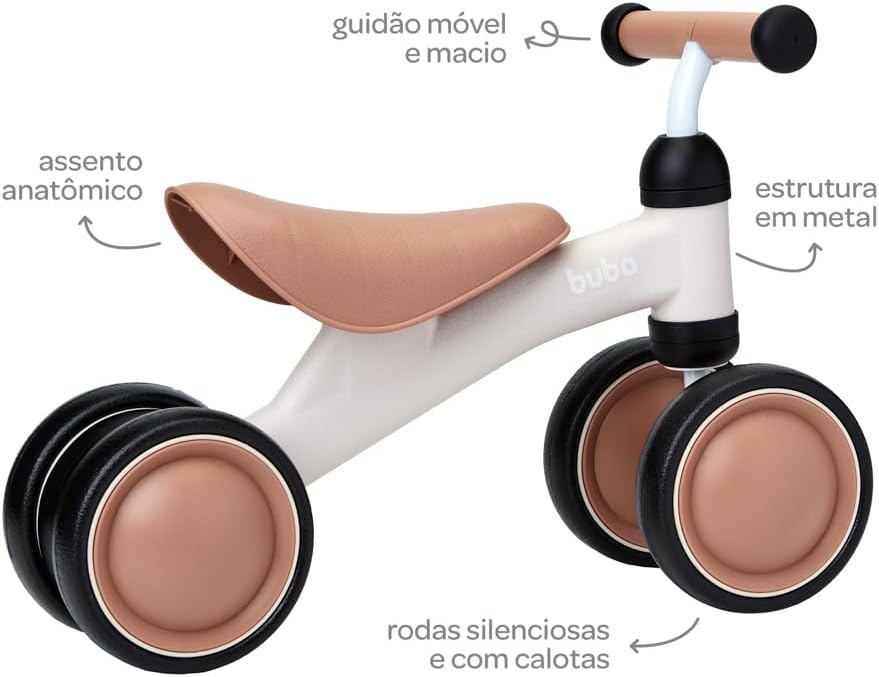 Bicicleta De Equilíbrio 4 Rodas Bege - Buba
