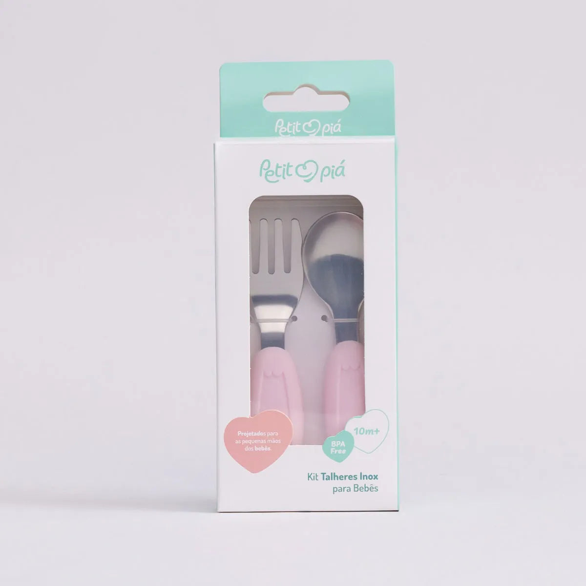 Kit Talher Em Aco Inox E Silicone C/ Estojo Rosa - Petit Pia