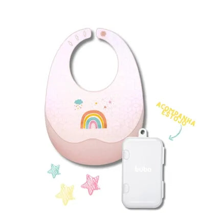 Babador em Silicone com Pega Migalhas e Estojo Magic Arco-íris - Buba