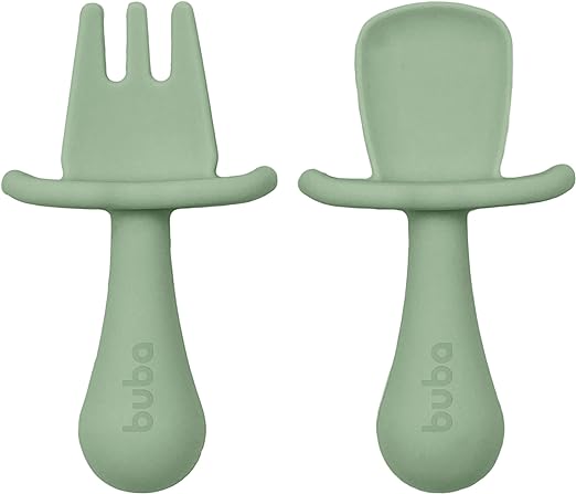 KIT TALHERES EM SILICONE VERDE - BUBA ZOO