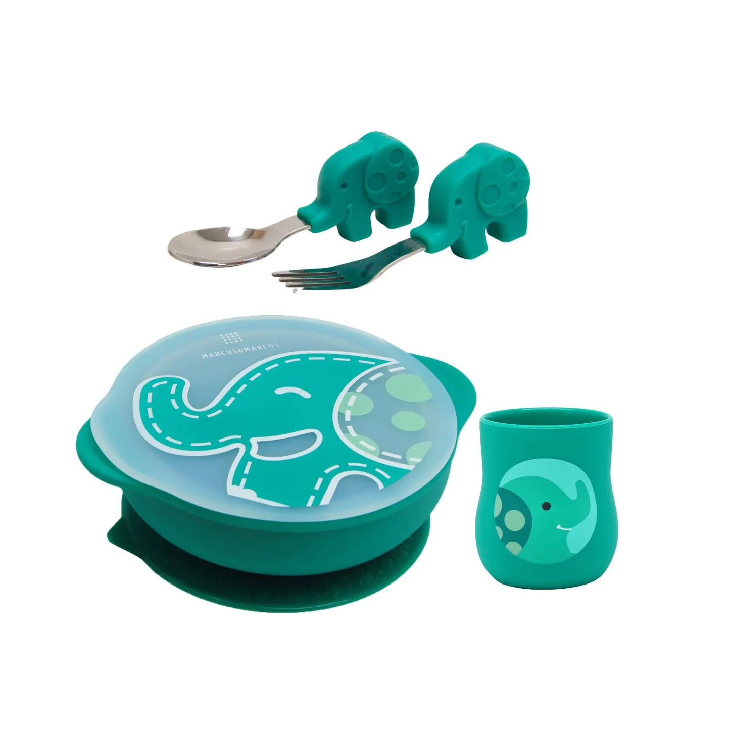 Kit de Alimentação com Copo Anatômico Elefante Ollie - Marcus & Marcus
