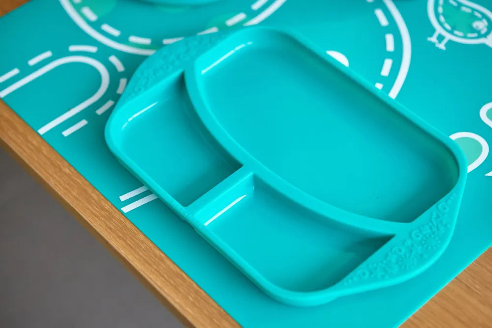 Prato com 3 Divisórias em Silicone Verde - Marcus & Marcus