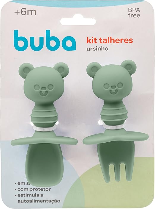 KIT TALHERES SILICONE URSINHO VERDE - BUBA ZOO