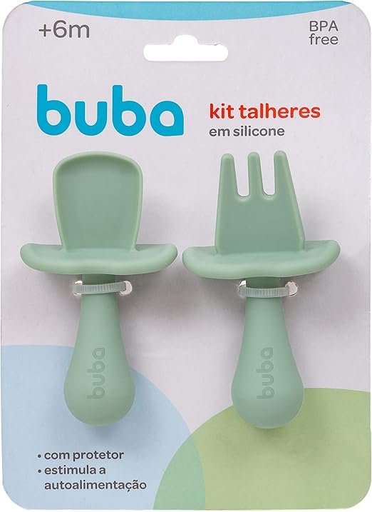 KIT TALHERES EM SILICONE VERDE - BUBA ZOO