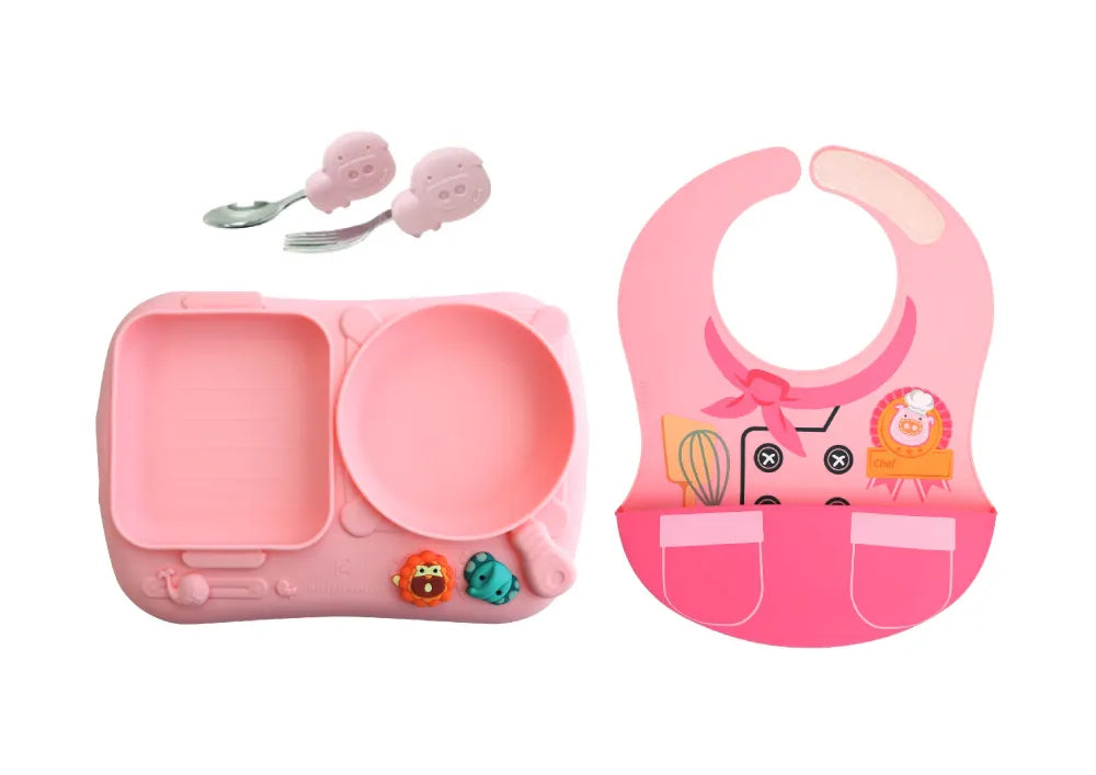 Kit De Alim C/ Prato 2 Div E Primeiro Garfo/colher Em Inox Chef - Rosa