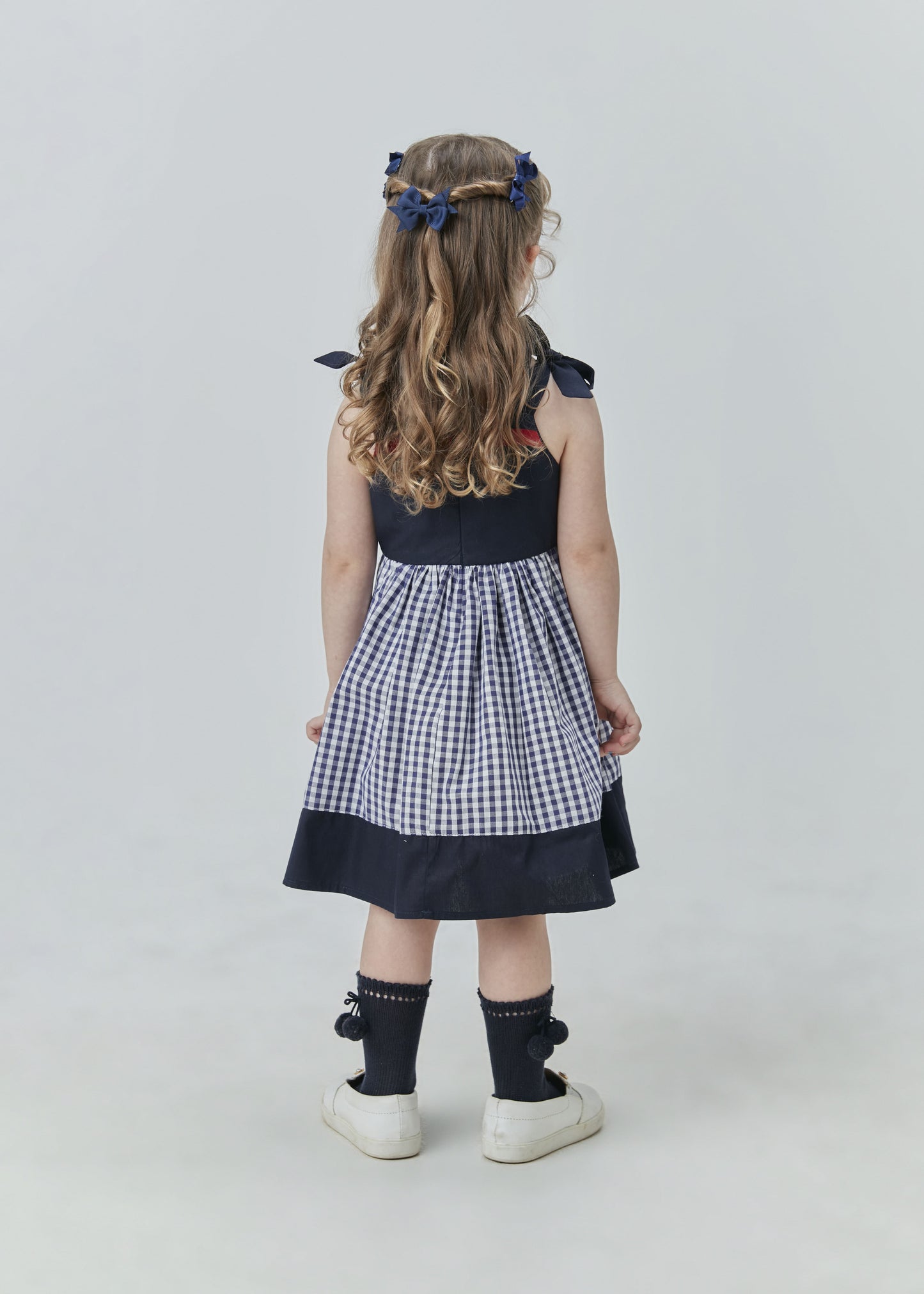 Vestido Midi em Tricoline Zadrez Marinho - Um Mais Um