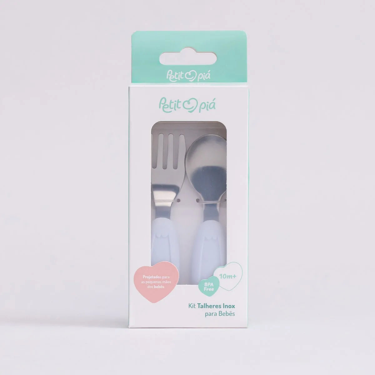 Kit Talher Em Aço Inox E Silicone C/ Estojo Azul - Petit Pia