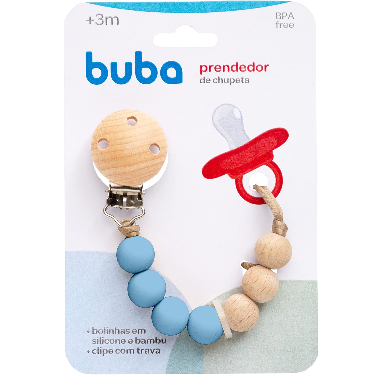 PRENDEDOR DE CHUPETA SILICONE E BAMBU - BUBA ZOO