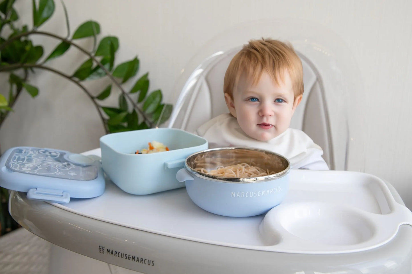 Kit de Alimentação c/ Tigela, Colher e Tesoura Azul- Marcus & Marcus
