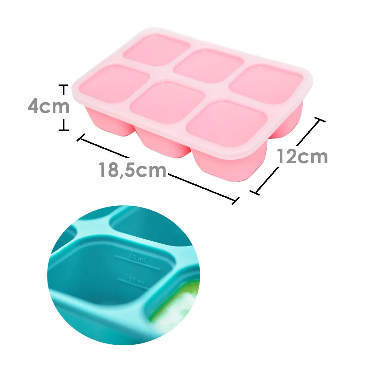 Forma para Congelar com 6 Cubos de 60ml Rosa - Marcus e Marcus