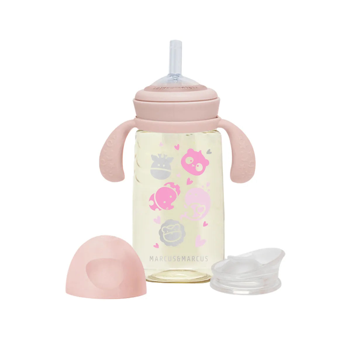 Copo De Transição Bico E Canudo Em Silicone 300ml Rosa