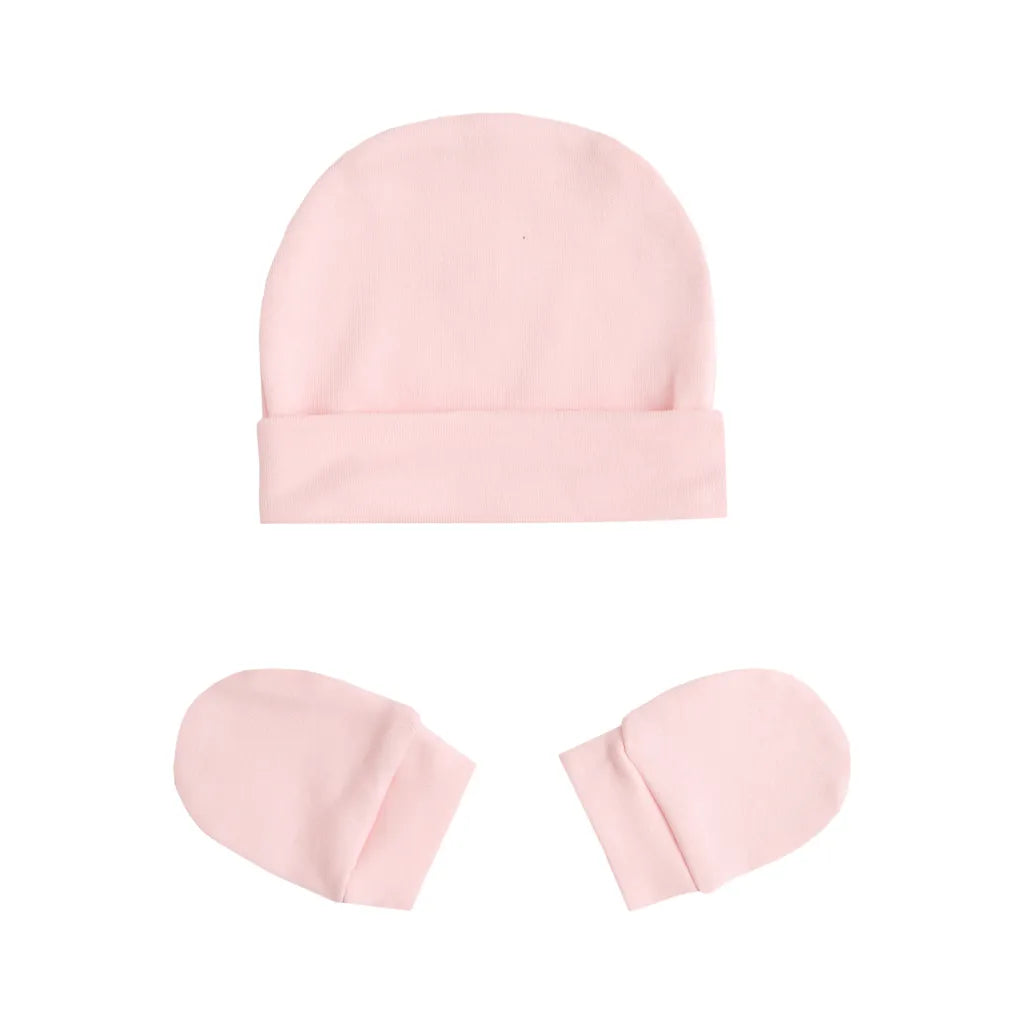 Conjunto Touca e Luva Recém-nascido em Algodão Egípcio Rosa - Casulo de Anjo
