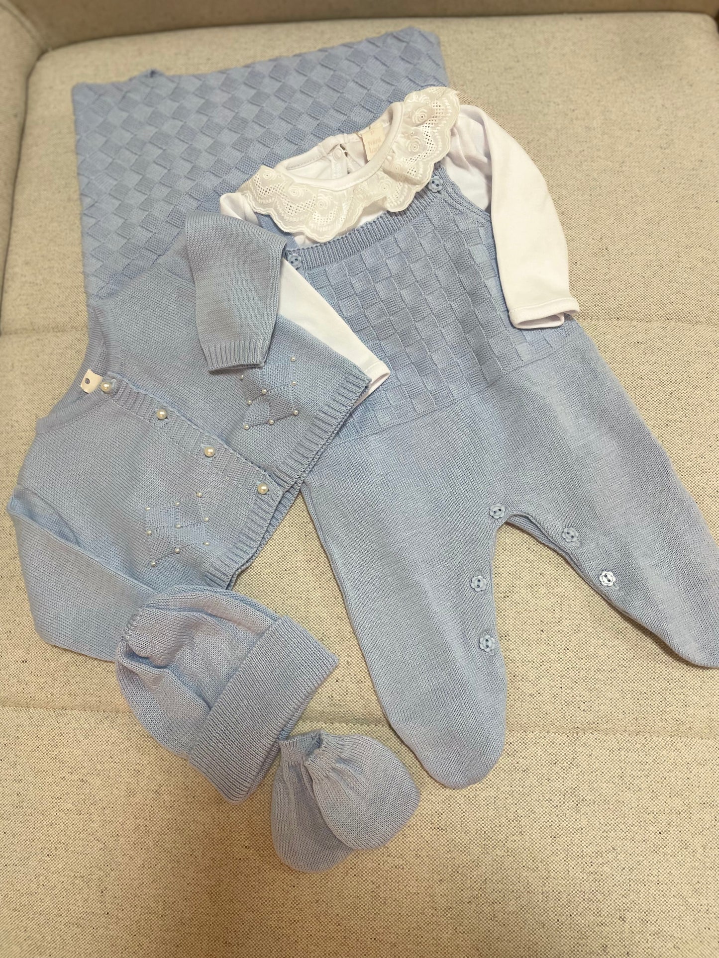 KIT SAÍDA MATERNIDADE TRICOT AZUL - MINI LADY MINI LORD