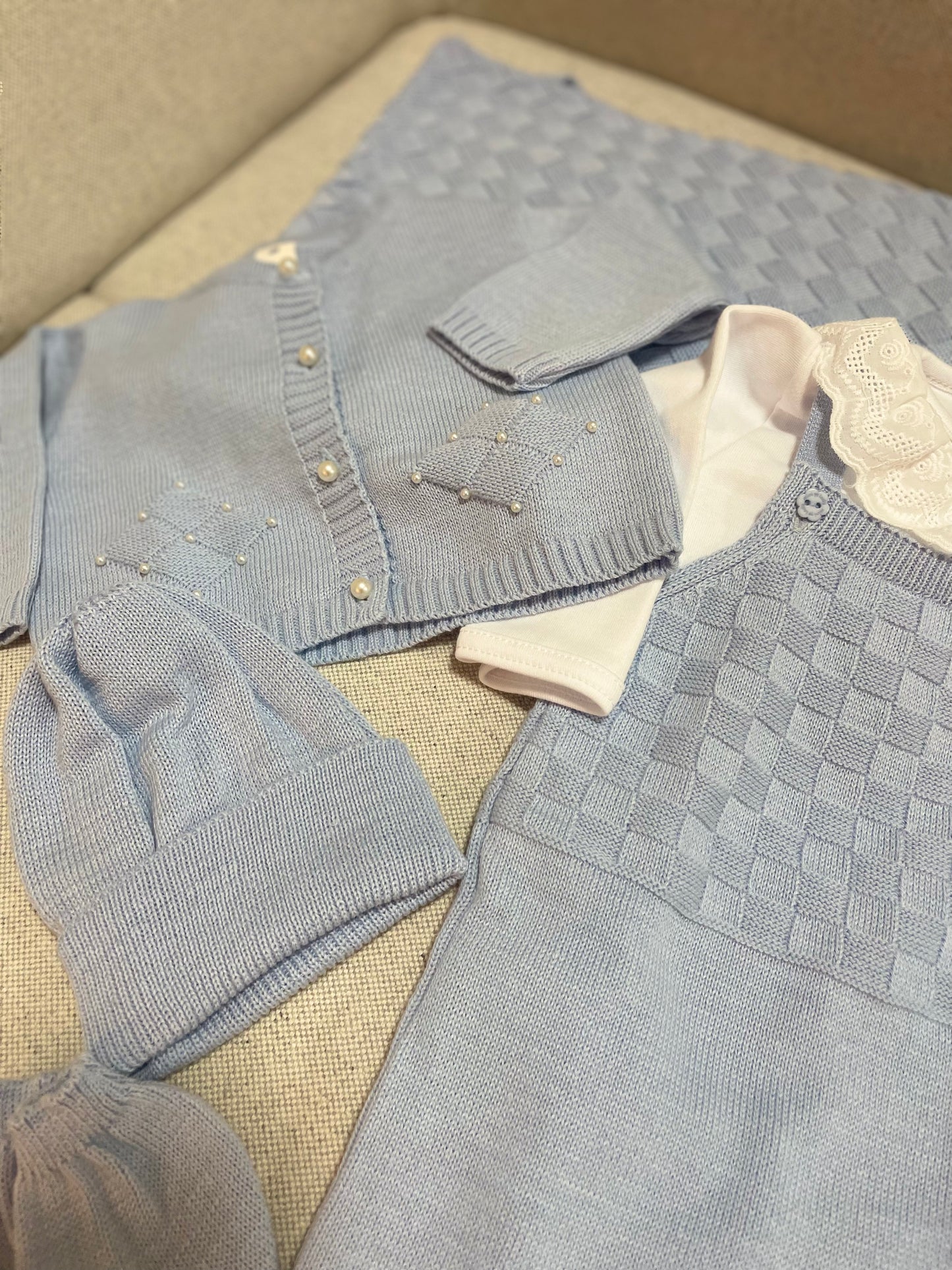 KIT SAÍDA MATERNIDADE TRICOT AZUL - MINI LADY MINI LORD