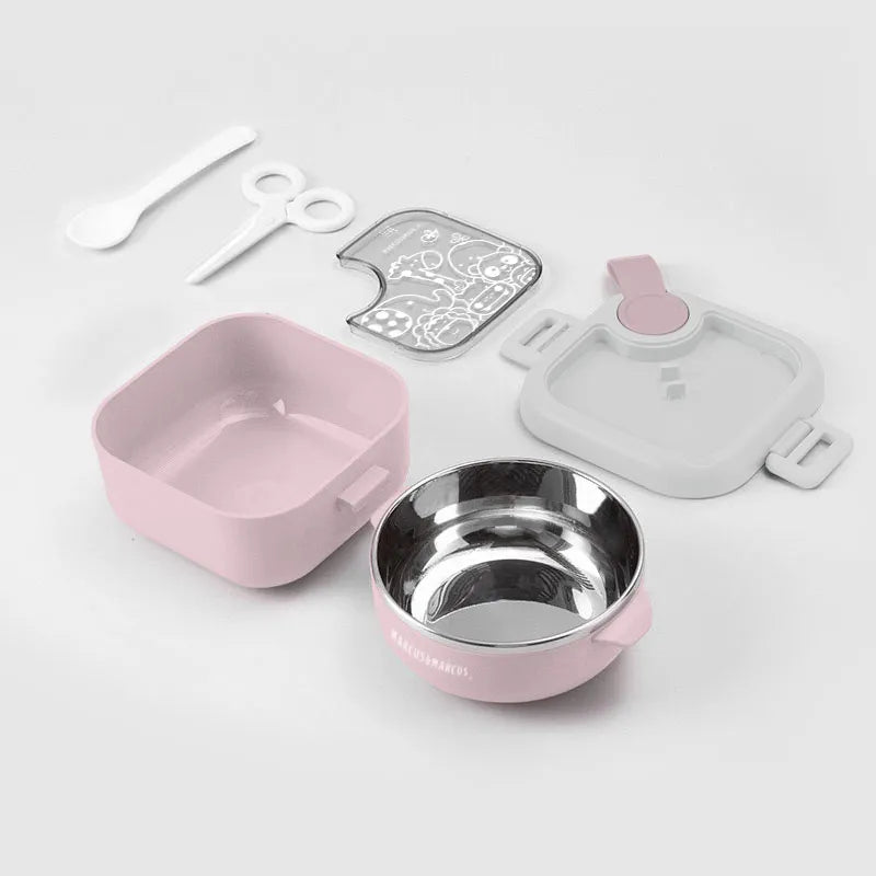 Kit de Alimentação c/ Tigela, Colher e Tesoura Rosa- Marcus & Marcus