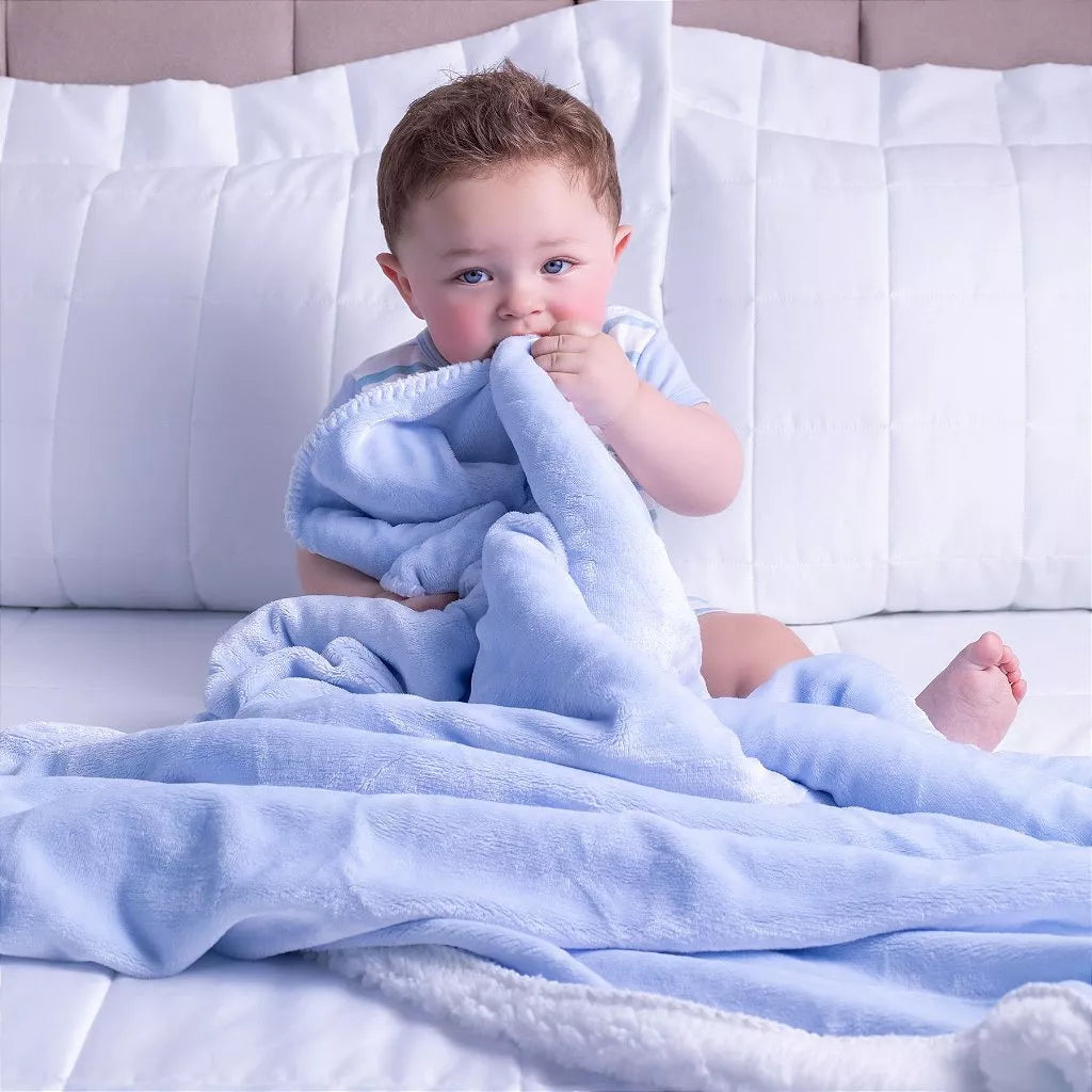 Cobertor Microfibra Plush com Sherpa Azul Bebê - Laço Bebê