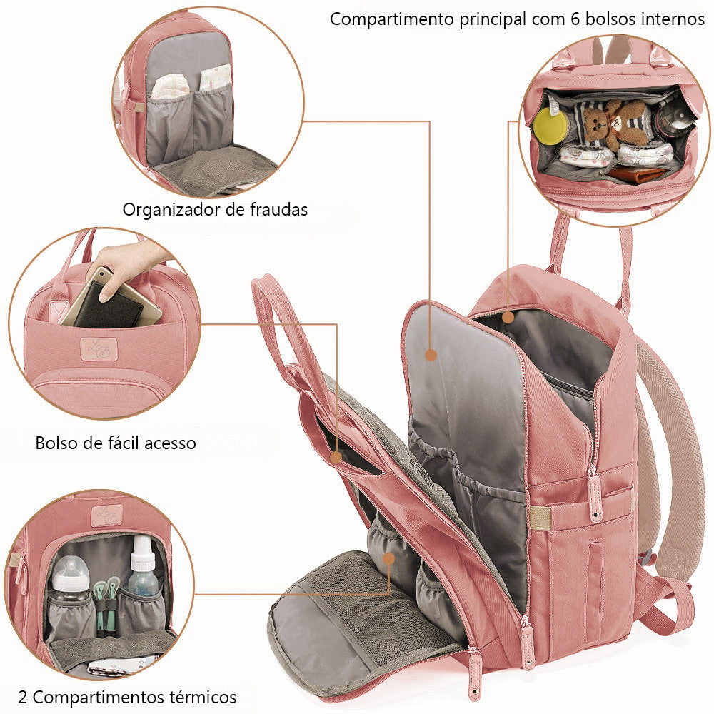 Mochila de Maternidade Alice Rosa - Laço Bebê