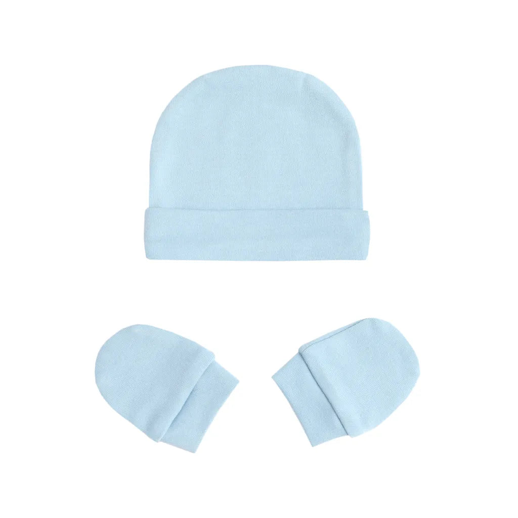 Conjunto Touca e Luva Recém-nascido em Algodão Egípcio Azul - Casulo de Anjo