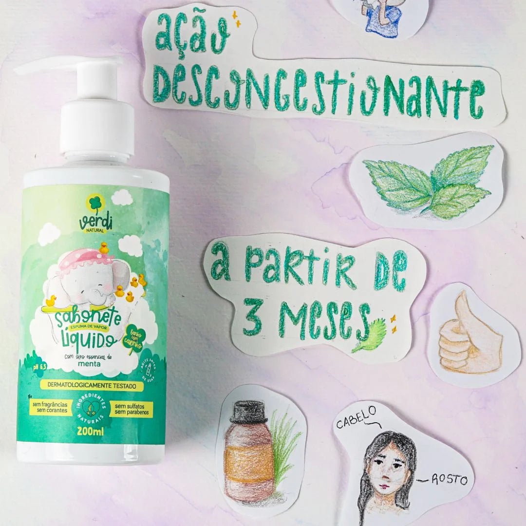 Sabonete Líquido e Shampoo 100% Natural Espuma de Vapor com Óleo Essencial de Menta - Verdi Natural
