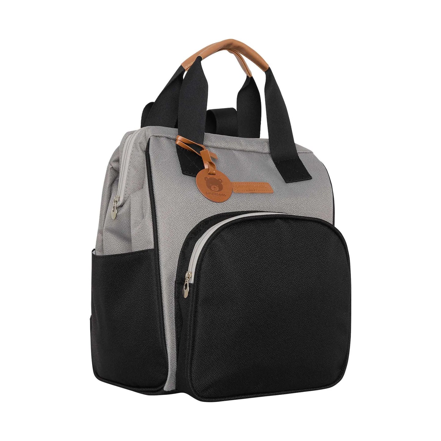 Mochila Média Abraço Com Bolso Frontal Térmico Cinza C/ Preto - Pirulitando