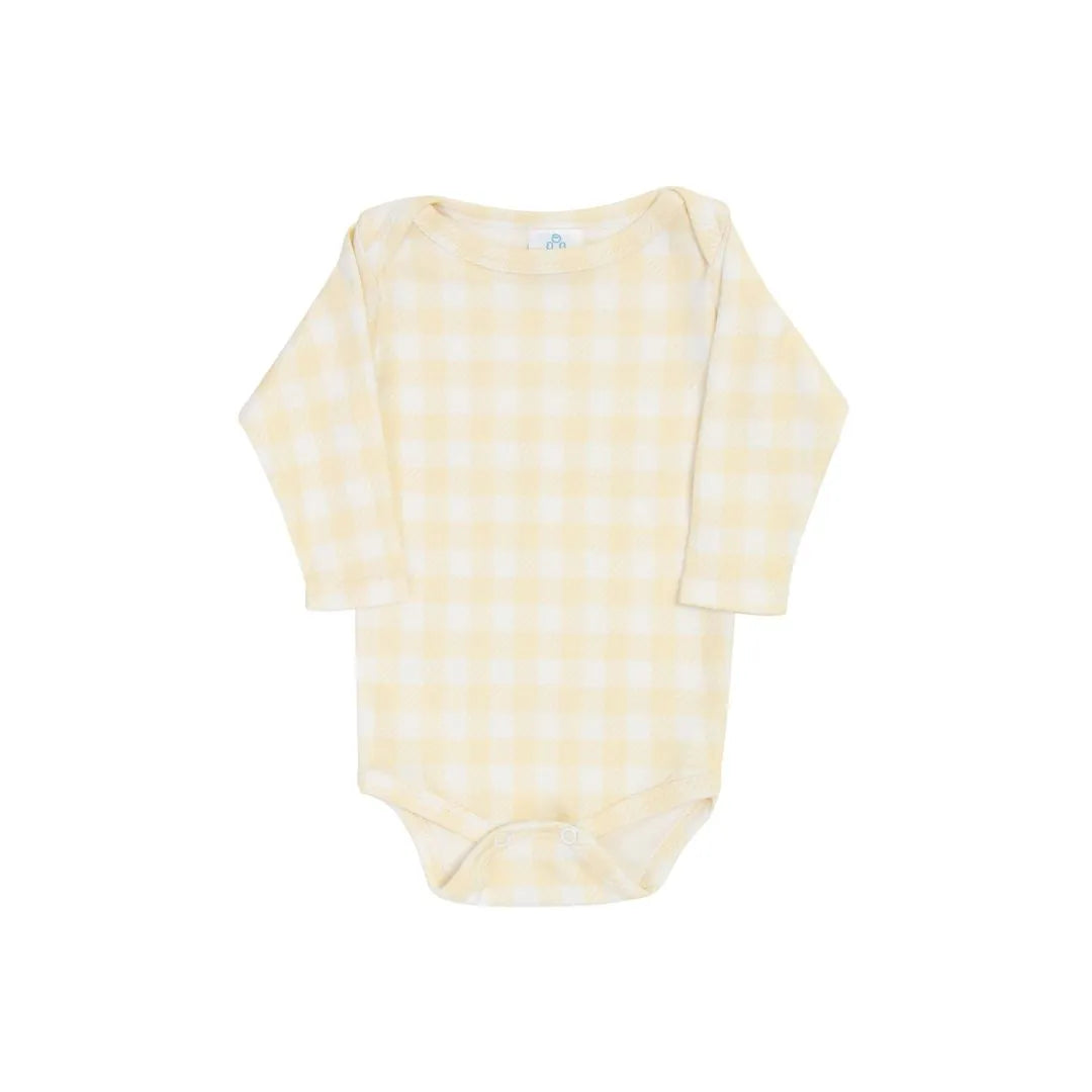 Body Bebê Manga Longa em Algodão Egípcio Vichy Amarelo - Casulo De Anjo
