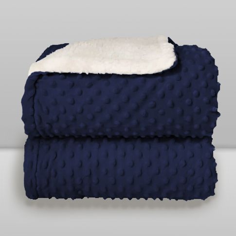 Cobertor Plush Com Sherpa Dots Bolinhas Azul Navy - Laço Bebê