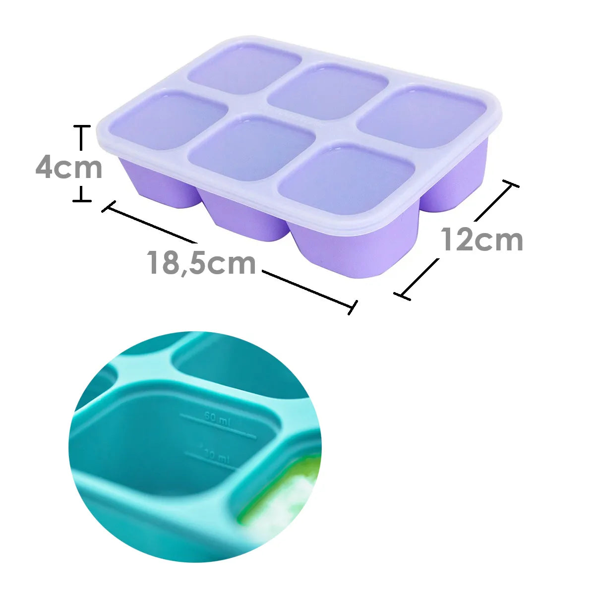 Forma para Congelar com 6 Cubos de 60ml Lilás - Marcus e Marcus