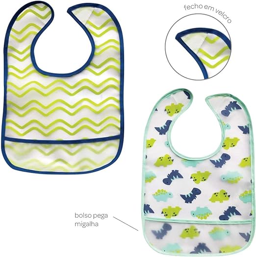 Kit 2 Babadores com Pega migalhas Dino - Buba