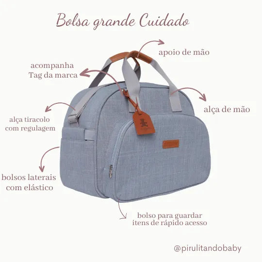 Bolsa Grande Cuidado Cinza - Pirulitando