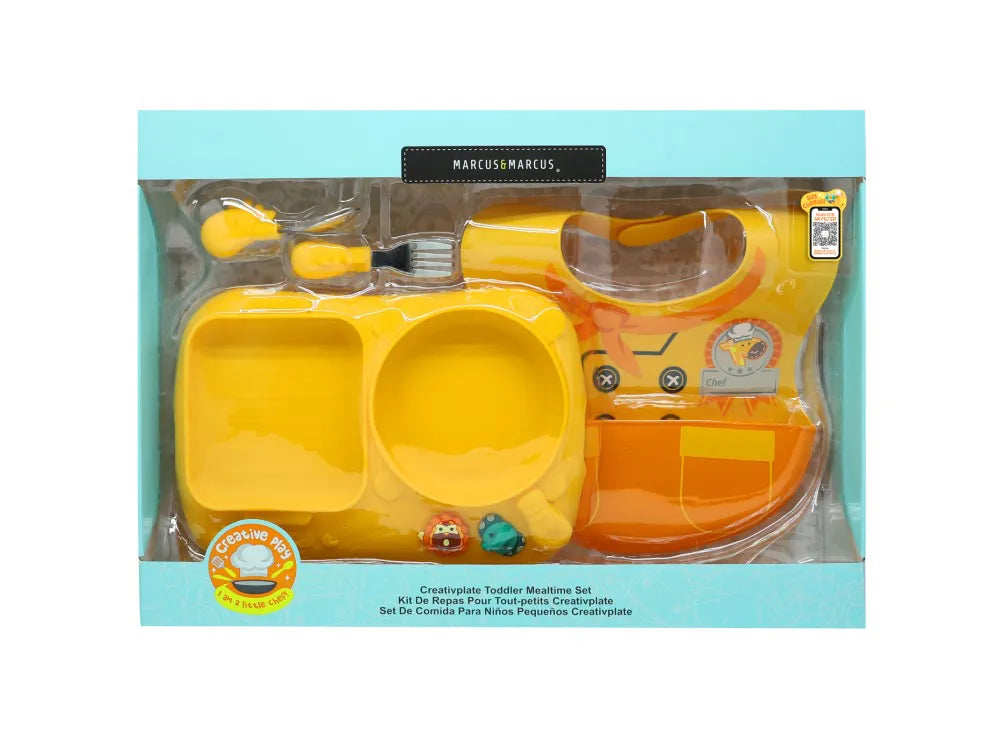 Kit De Alim C/ Prato 2 Div E Primeiro Garfo/colher Em Inox Chef - Amarelo