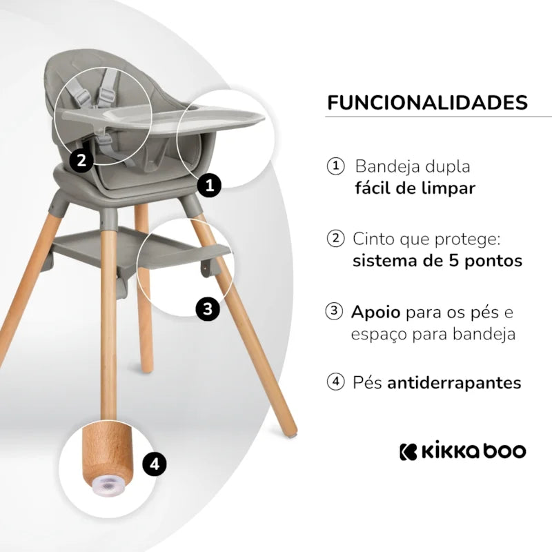 Cadeira Refeição 6 Em 1 Woody Grey - Kika Boo