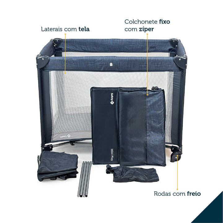 Berço Mini Play 1t Net Blue - Safety