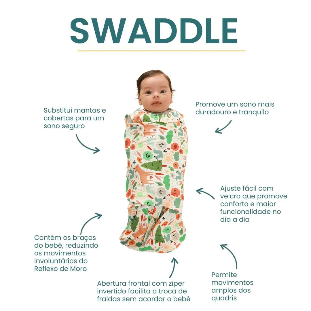 SACO DE DORMIR SWADDLE EM ALGODÃO EGÍPCIO FLORESTA - CASULO DE ANJO